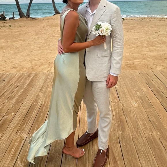 Meshki Yvette Slip Maxi Dress with Asymmetrical Hem in Sage - Picture 4 of 8